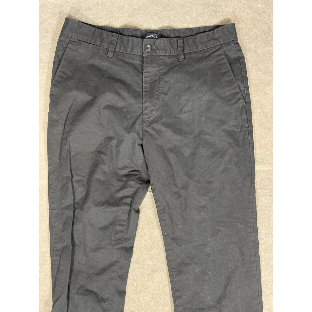 Nautica Mens Chino Pants 34x32 Black Stretch Cotton Flat Front Trousers Casual - Picture 2 of 10